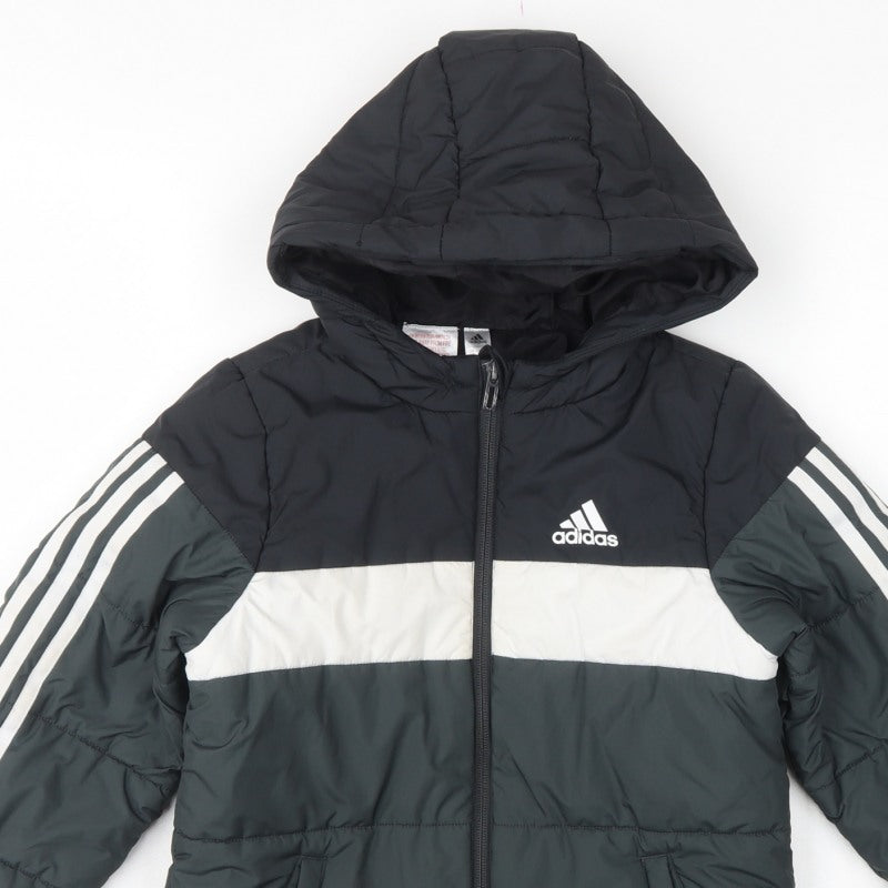 adidas Boys Black Colourblock Puffer Jacket 6-7 Years Hooded