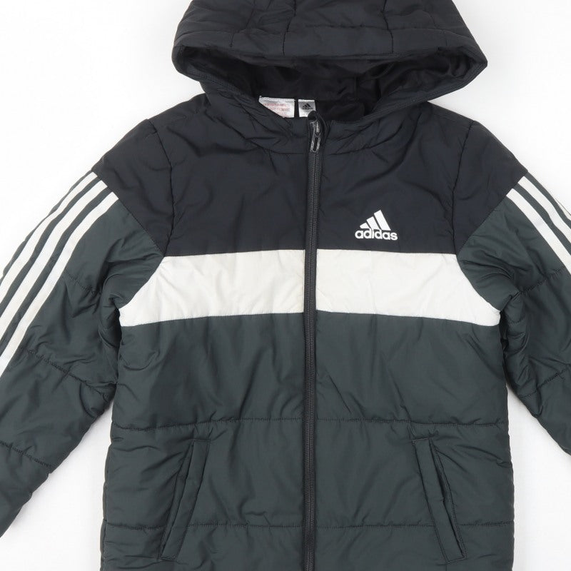 adidas Boys Black Colourblock Puffer Jacket 6-7 Years Hooded
