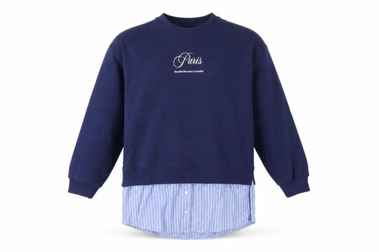 Zara Girls Blue 9-10 Years Paris Layered Shirt Hem Sweatshirt