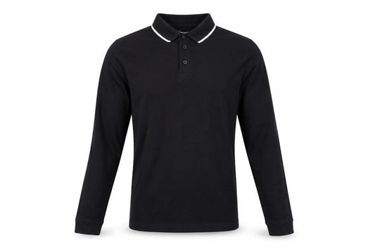 Topman Men’s Black XS Long Sleeve Tipped Collar Cotton Polo Shirt