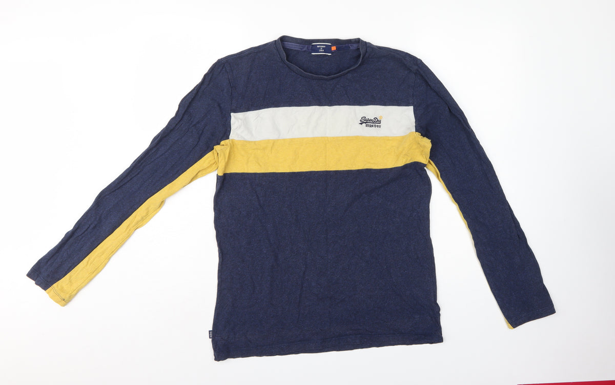 Superdry Men’s L Blue Colourblock Long Sleeve Logo T-Shirt