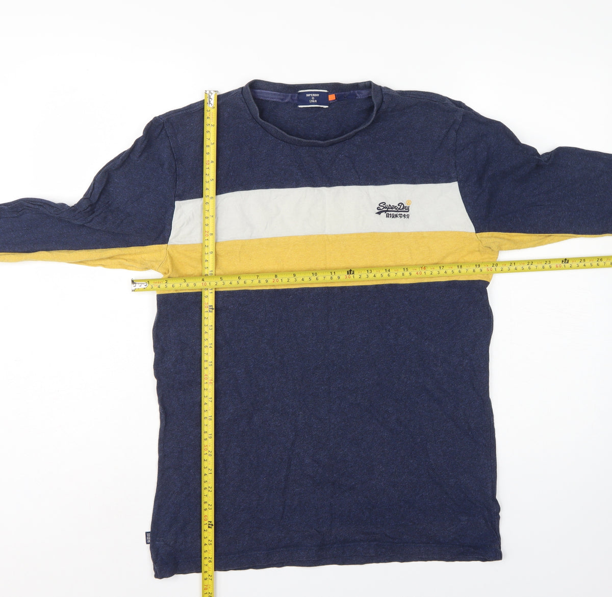 Superdry Men’s L Blue Colourblock Long Sleeve Logo T-Shirt
