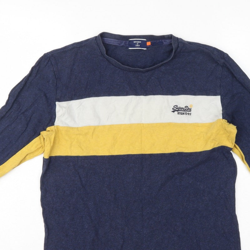 Superdry Men’s L Blue Colourblock Long Sleeve Logo T-Shirt
