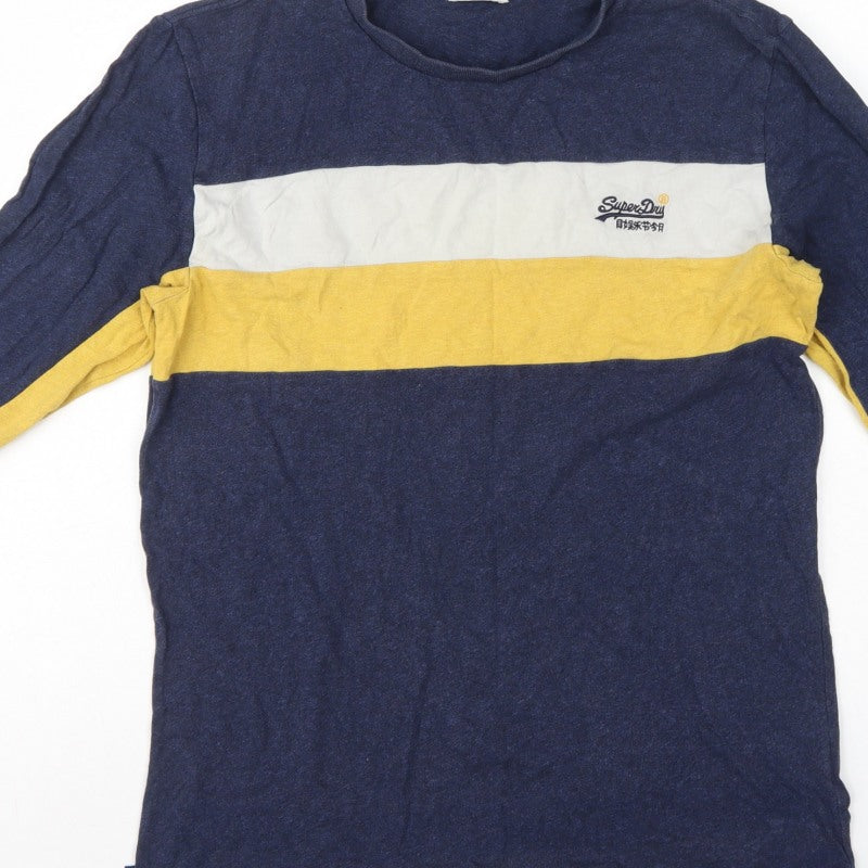 Superdry Men’s L Blue Colourblock Long Sleeve Logo T-Shirt