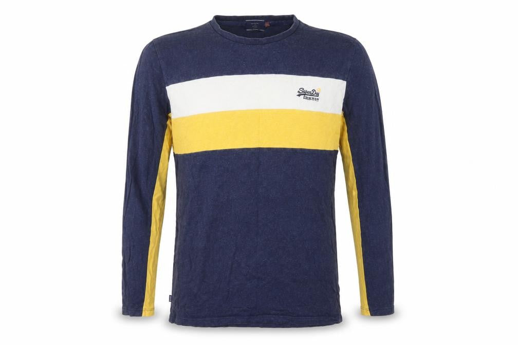 Superdry Men’s L Blue Colourblock Long Sleeve Logo T-Shirt