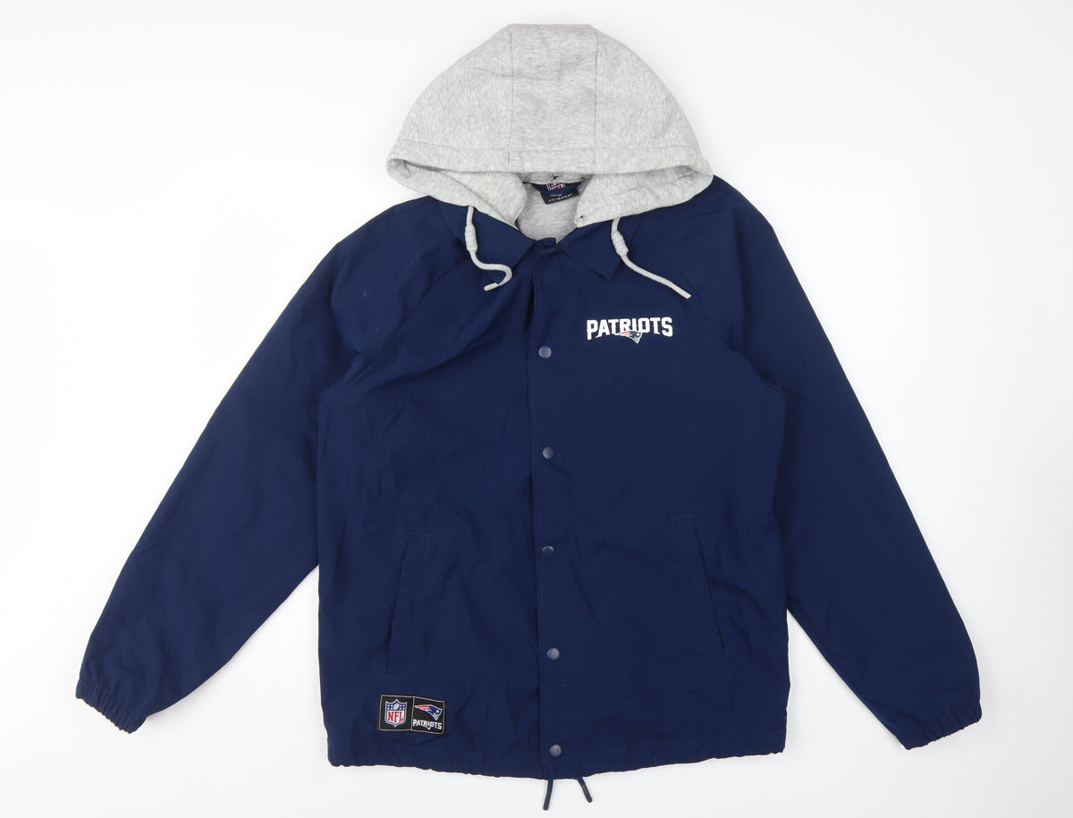 Primark Men Blue NFL Patriots Hooded Coach Jacket M