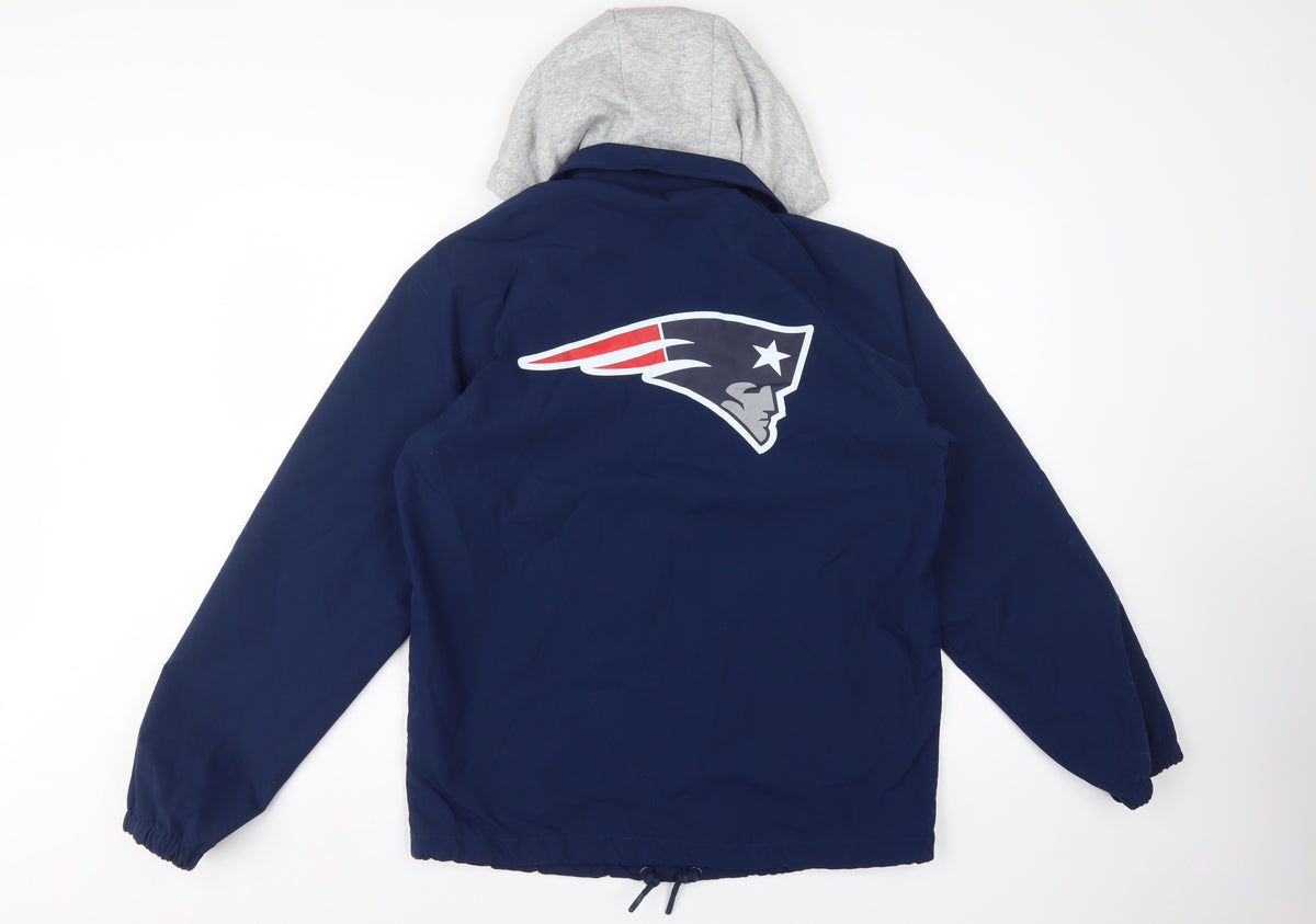 Primark Men Blue NFL Patriots Hooded Coach Jacket M
