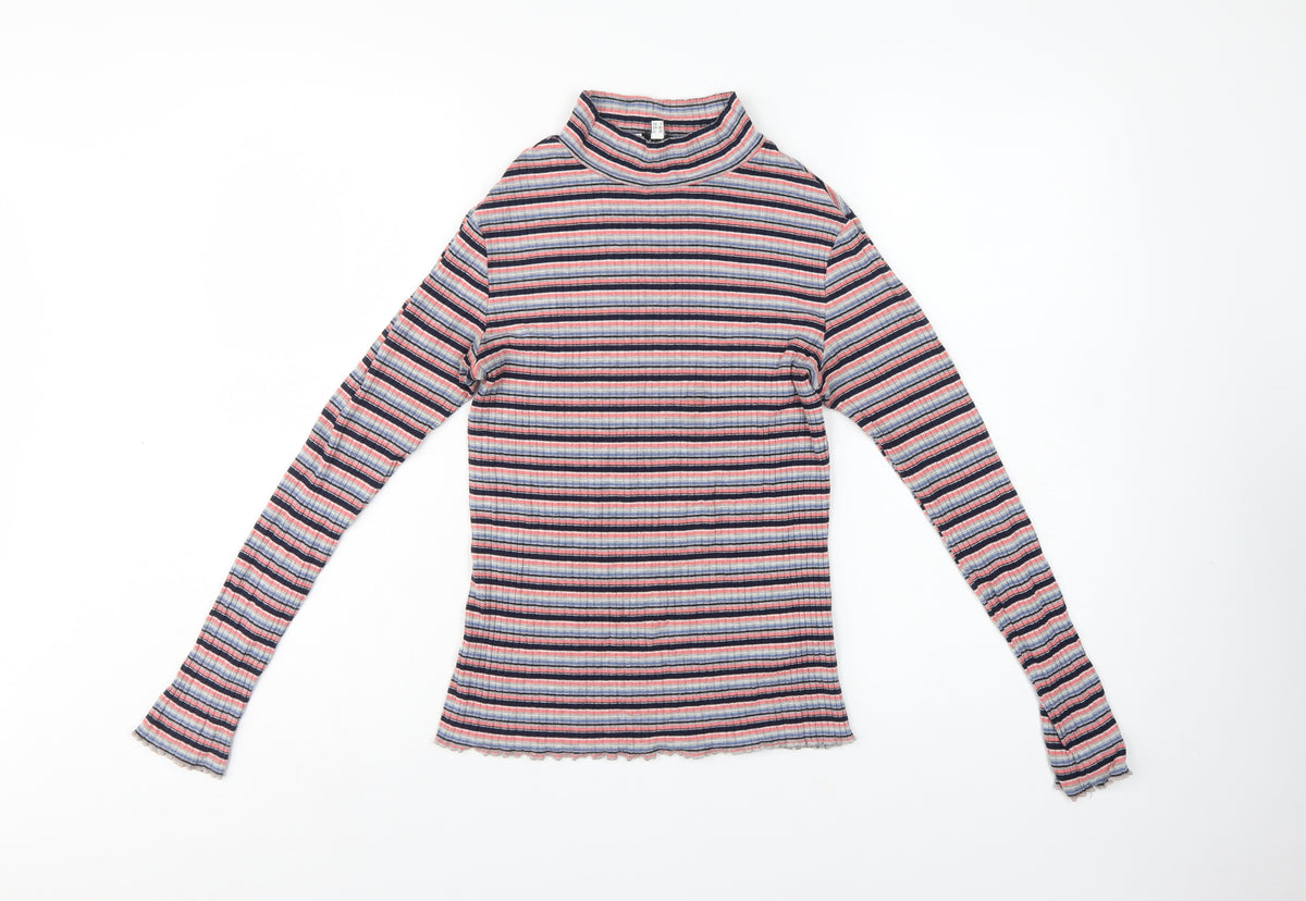 Warehouse Women’s Multicoloured Striped Roll Neck Top UK 12 Slim