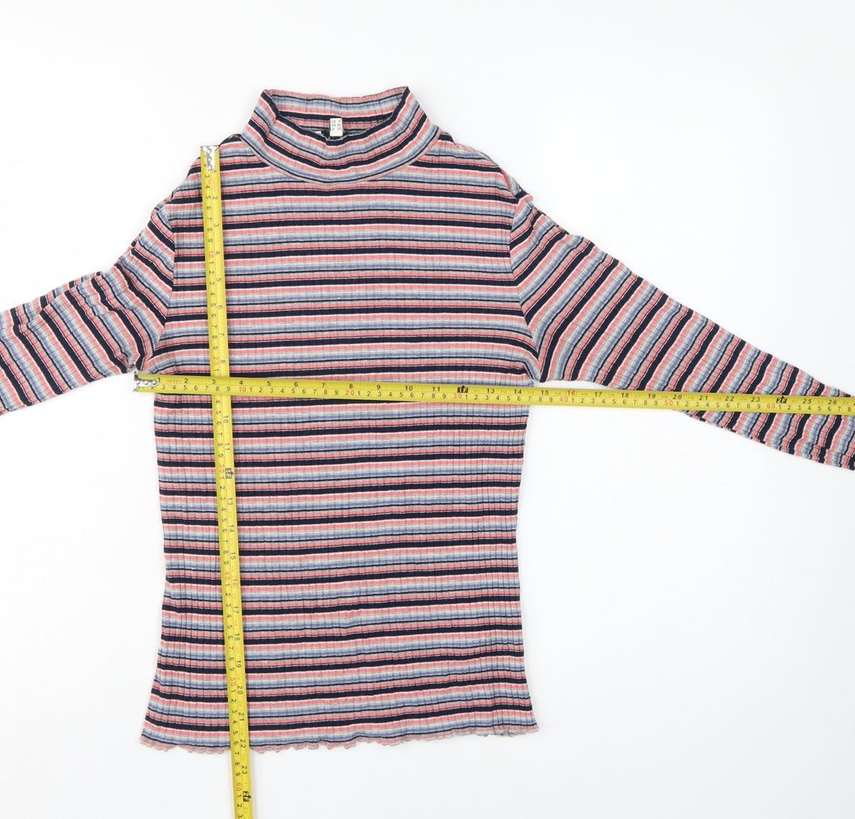 Warehouse Women’s Multicoloured Striped Roll Neck Top UK 12 Slim