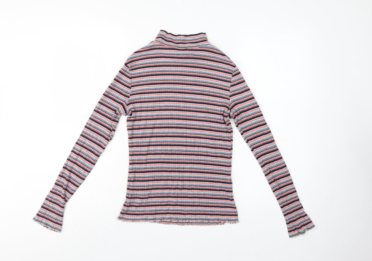 Warehouse Women’s Multicoloured Striped Roll Neck Top UK 12 Slim