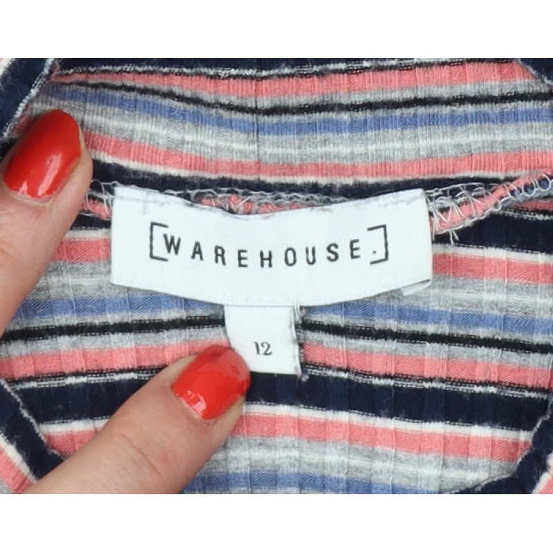 Warehouse Women’s Multicoloured Striped Roll Neck Top UK 12 Slim