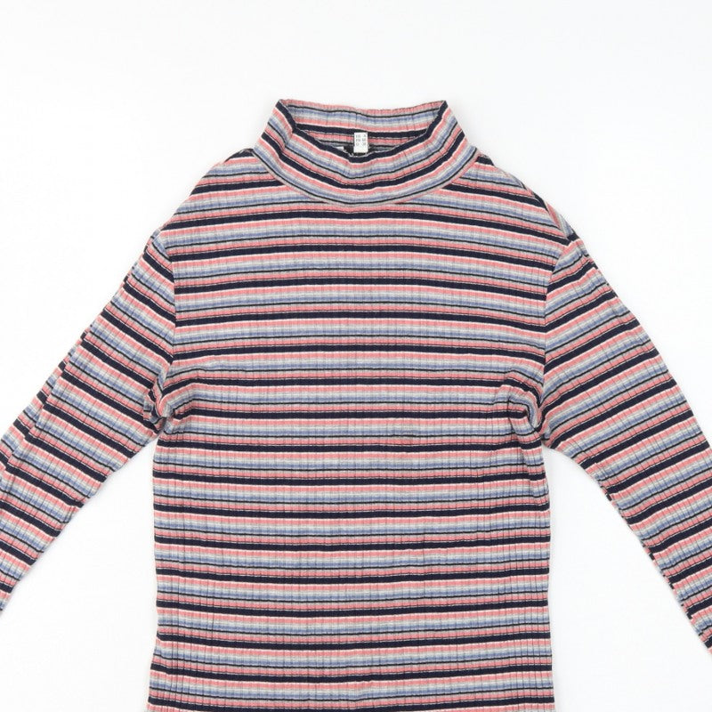 Warehouse Women’s Multicoloured Striped Roll Neck Top UK 12 Slim