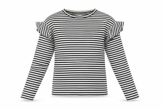 H&M Women’s Black White Striped XS Jersey Ruffle Long Sleeve Top
