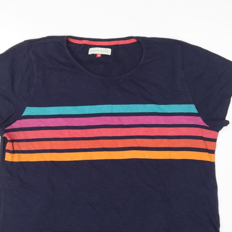 Brakeburn Women’s Blue Striped Cotton Basic T-Shirt UK 16