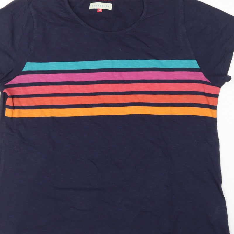 Brakeburn Women’s Blue Striped Cotton Basic T-Shirt UK 16