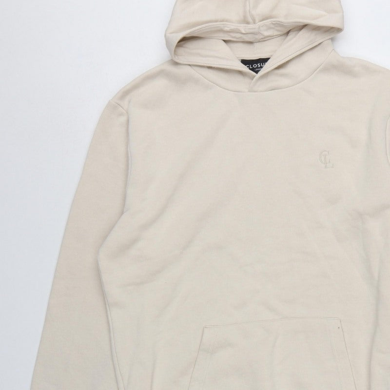 Closure London Men’s Beige L Pullover Hoodie Logo Fleece