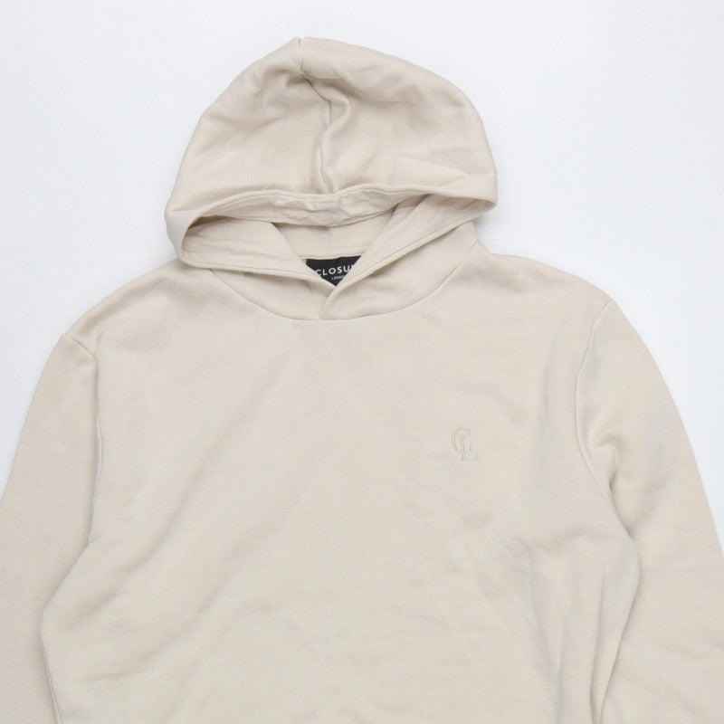 Closure London Men’s Beige L Pullover Hoodie Logo Fleece