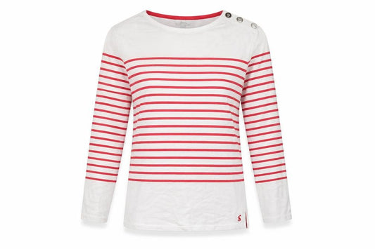 Joules Women White Red Stripe UK 12 Basic Jersey Breton Button Top