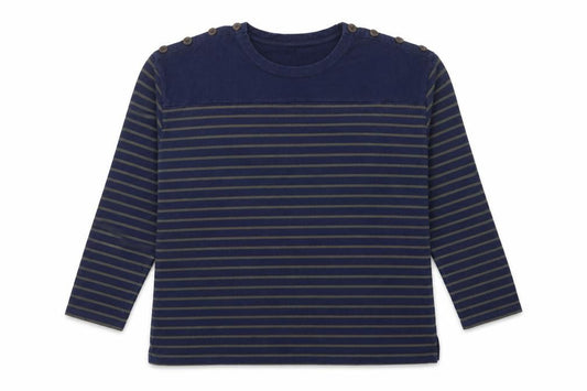 Isle Women’s Blue Green Striped 3/4 Sleeve Button Jersey T-Shirt UK 22