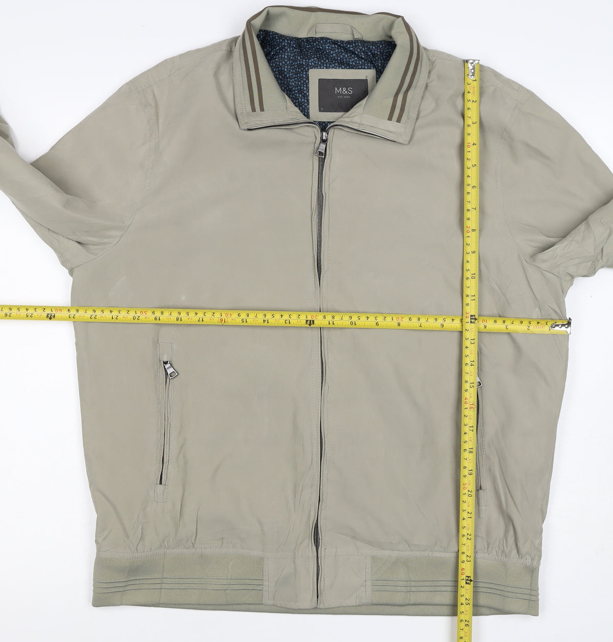 Marks & Spencer Men's Beige XL Bomber Jacket Zip Pockets