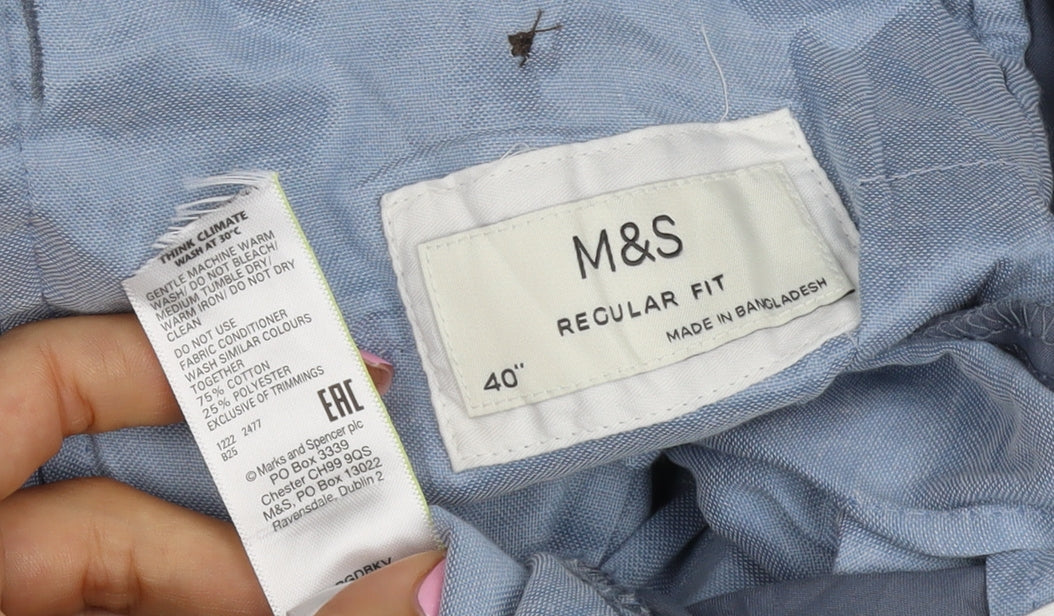 Marks & Spencer Unisex Adults Blue 40 Regular Fit Chino Trousers