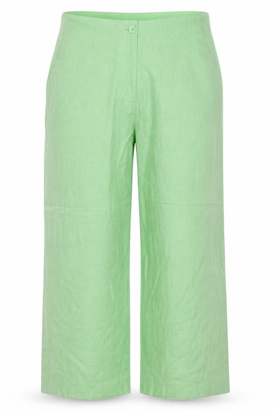 Marks & Spencer Women Green UK 20 Short Linen Wide-Leg Trousers