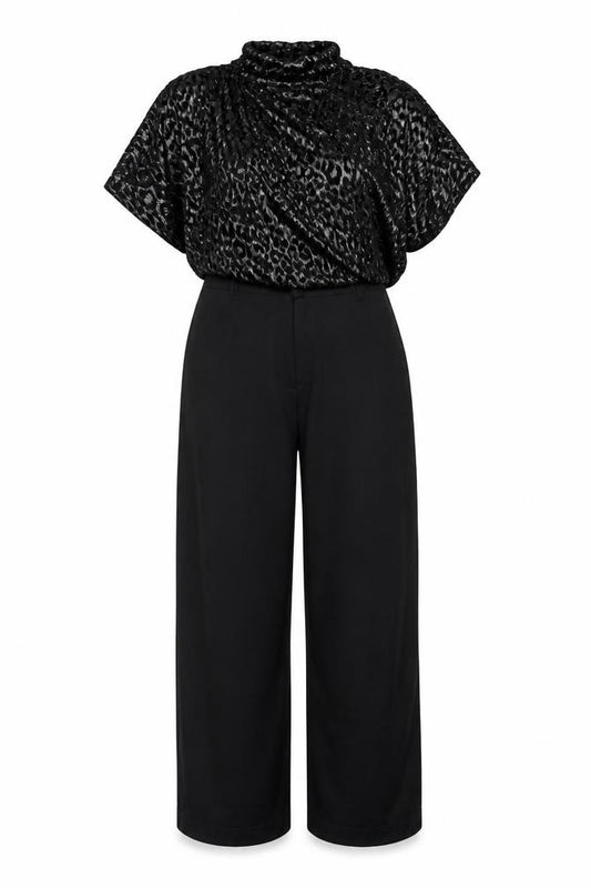 Zara Women Black Silver Leopard Wide Leg Jumpsuit Size S UK 8 NWT