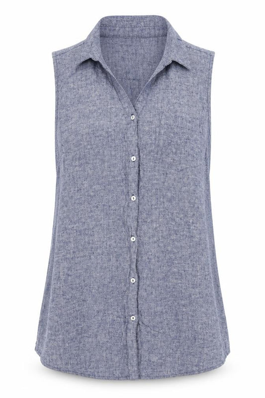 Bonmarche Women’s Blue Size 14 Linen Blend Sleeveless Button-Up Shirt