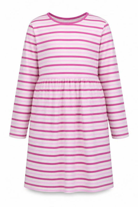 Lands' End Girls Pink White Striped Long Sleeve Shift Dress 11-12 Years