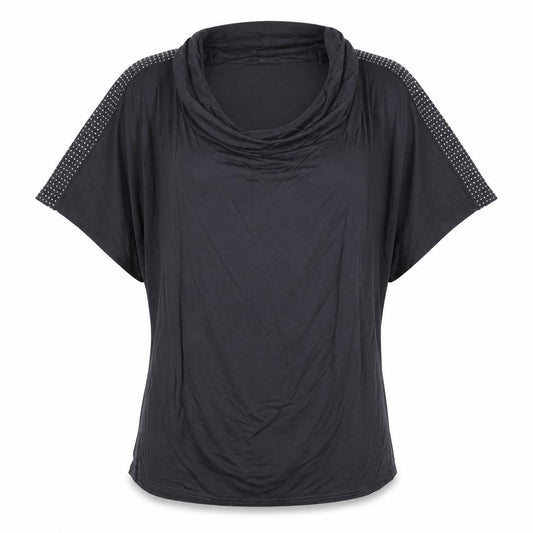 Jane Norman Women’s Black Studded Dolman Sleeve Cowl Blouse UK 12