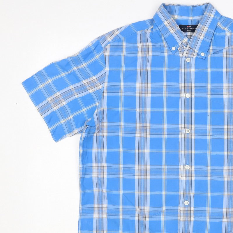 Marks & Spencer Men Blue Plaid Short Sleeve Button-Down Shirt M 38-40