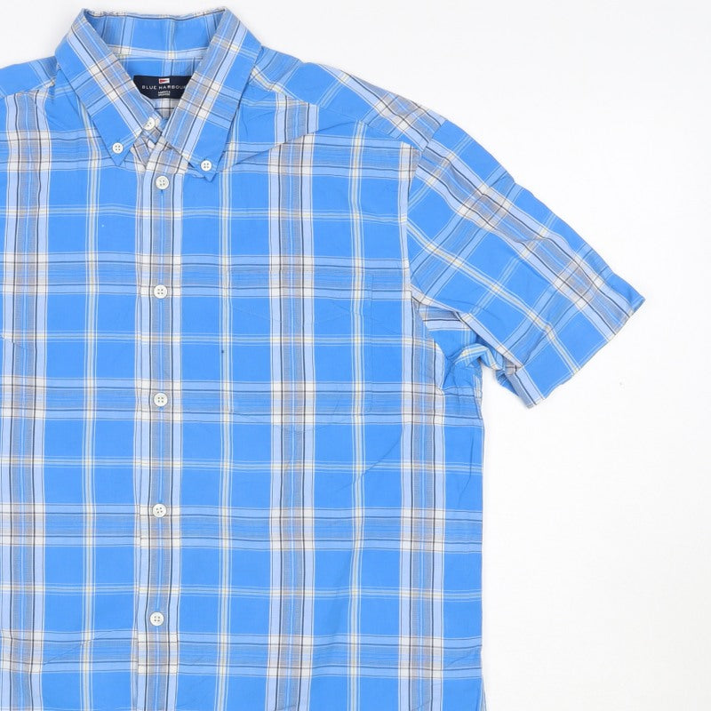 Marks & Spencer Men Blue Plaid Short Sleeve Button-Down Shirt M 38-40