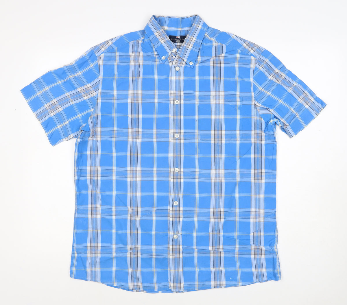 Marks & Spencer Men Blue Plaid Short Sleeve Button-Down Shirt M 38-40