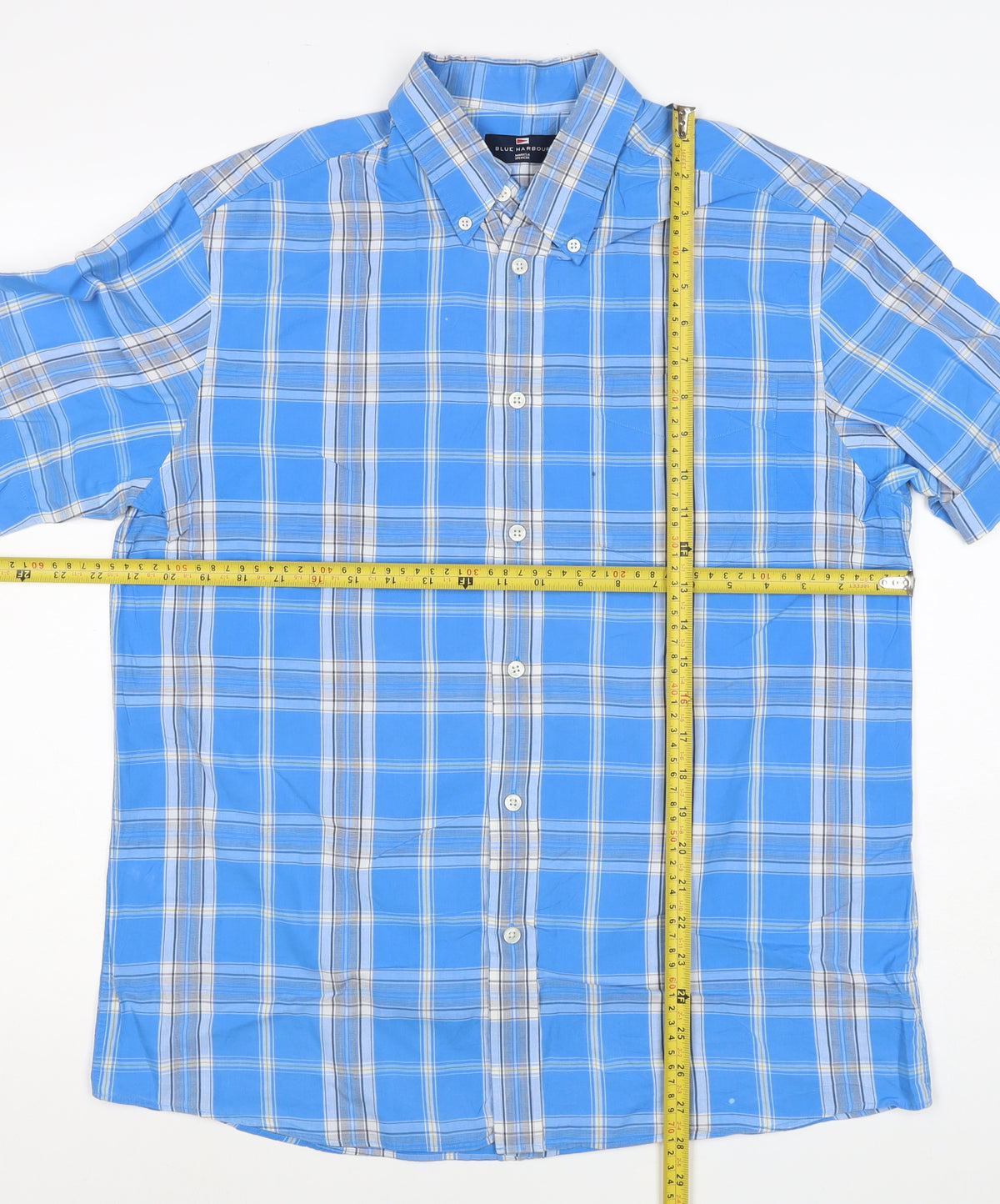 Marks & Spencer Men Blue Plaid Short Sleeve Button-Down Shirt M 38-40