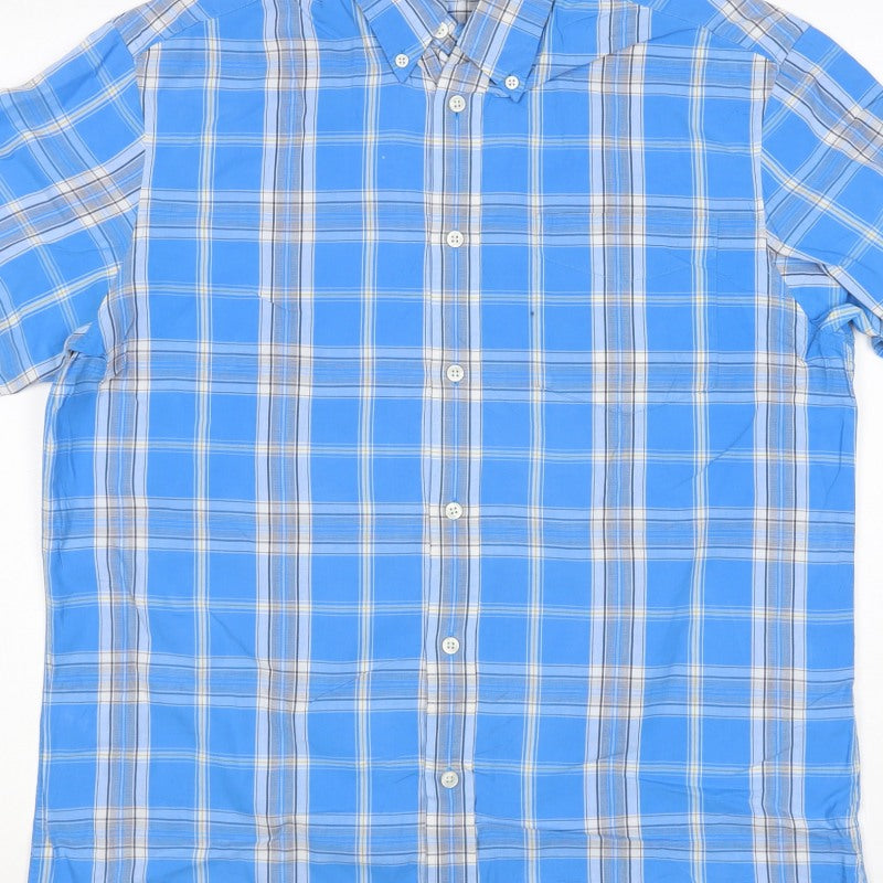 Marks & Spencer Men Blue Plaid Short Sleeve Button-Down Shirt M 38-40