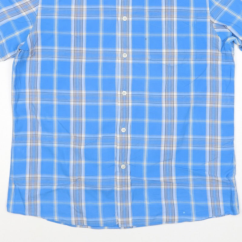 Marks & Spencer Men Blue Plaid Short Sleeve Button-Down Shirt M 38-40