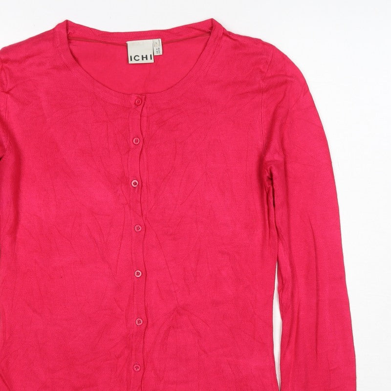 ICHI Women’s Pink Size S Button Front Fine Knit Cardigan