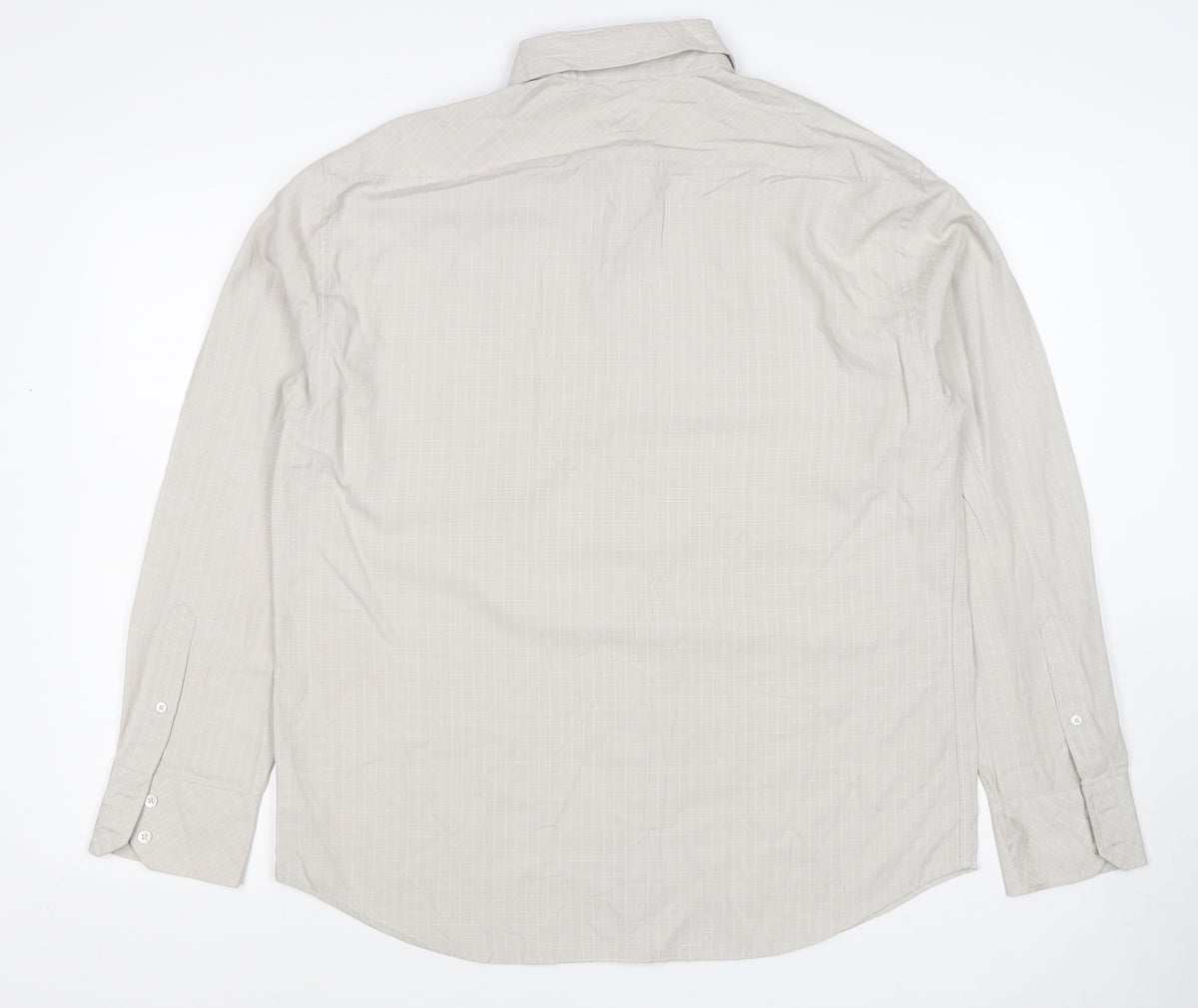 Next Men’s Beige Check Long Sleeve Button-Down Shirt Size L
