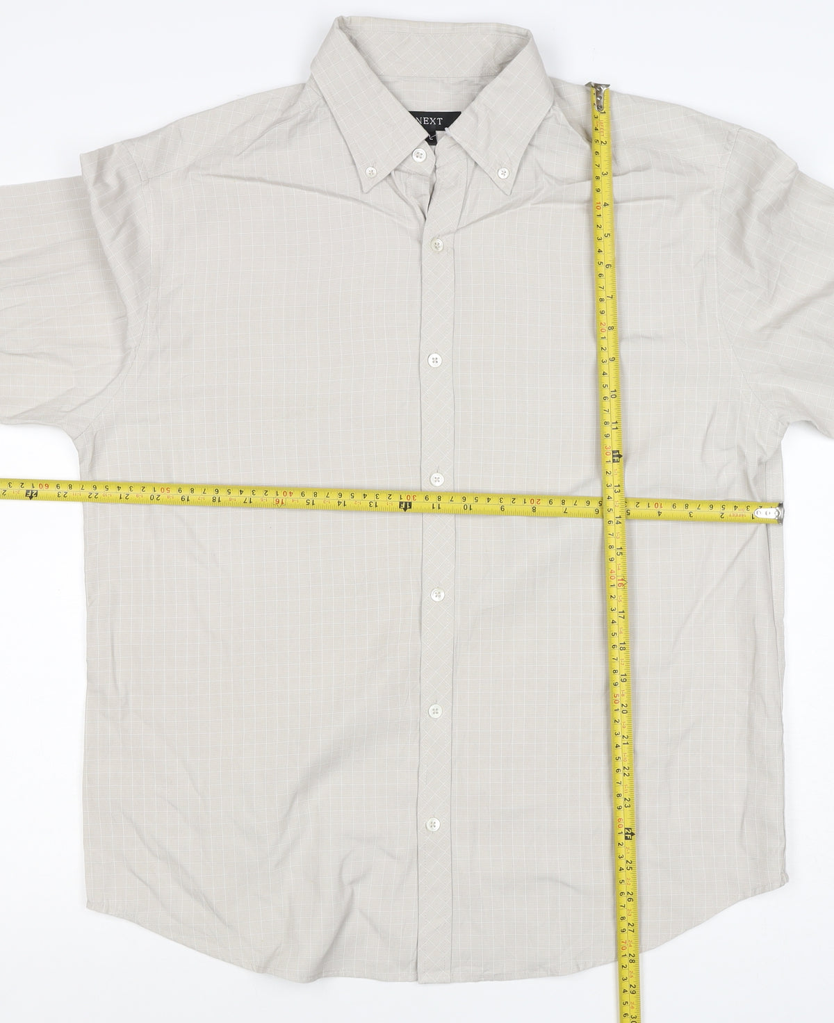 Next Men’s Beige Check Long Sleeve Button-Down Shirt Size L