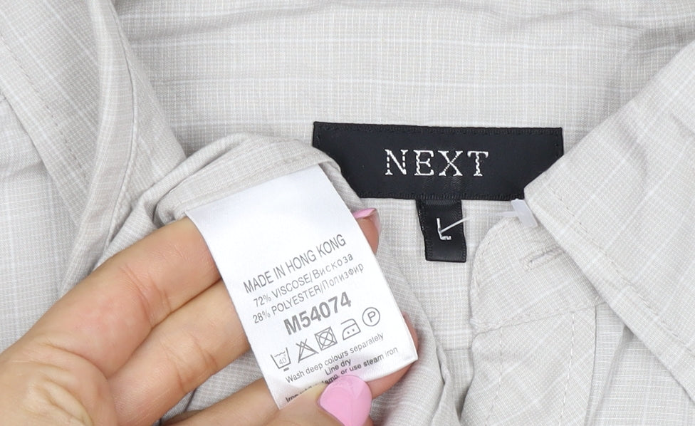 Next Men’s Beige Check Long Sleeve Button-Down Shirt Size L