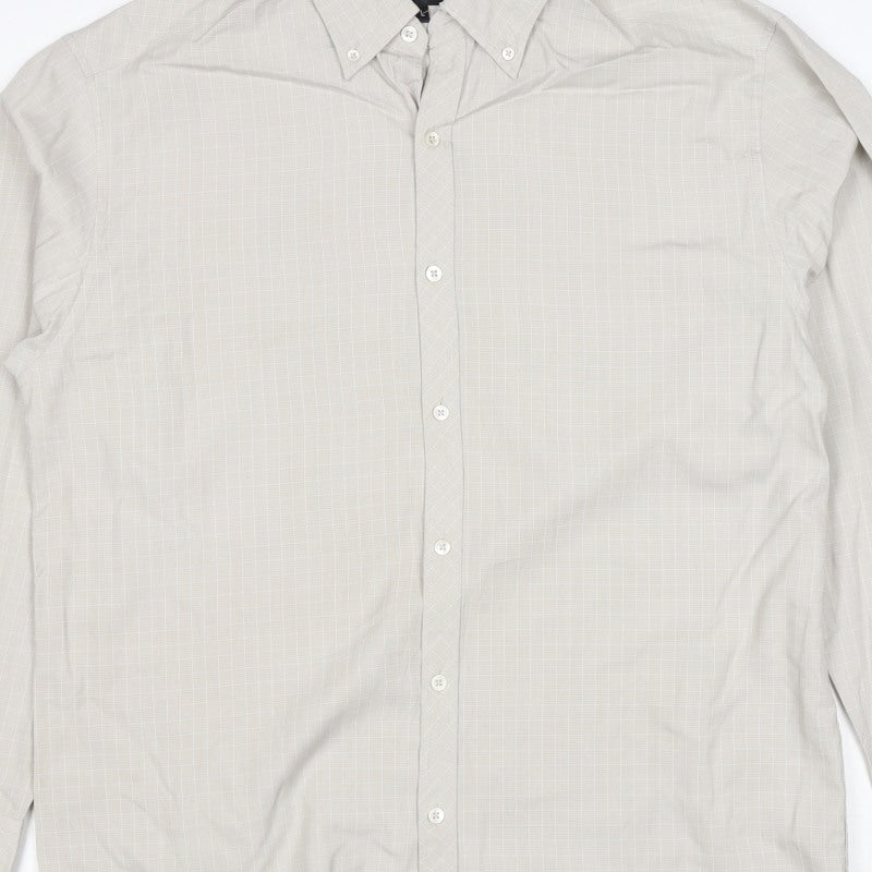 Next Men’s Beige Check Long Sleeve Button-Down Shirt Size L