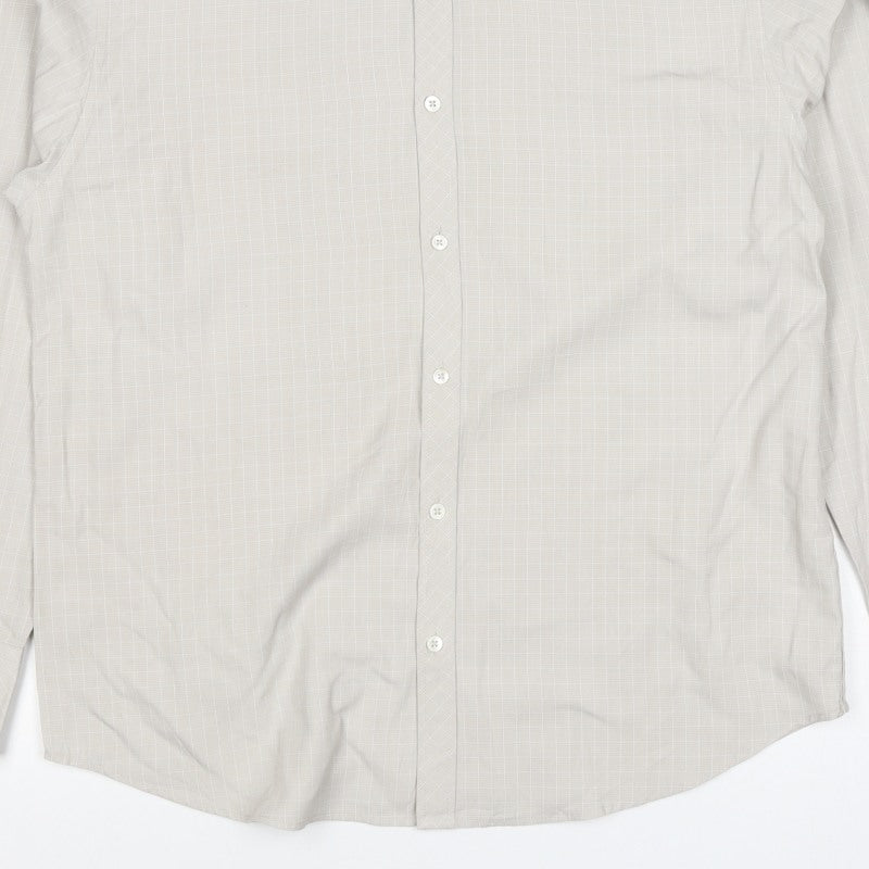 Next Men’s Beige Check Long Sleeve Button-Down Shirt Size L