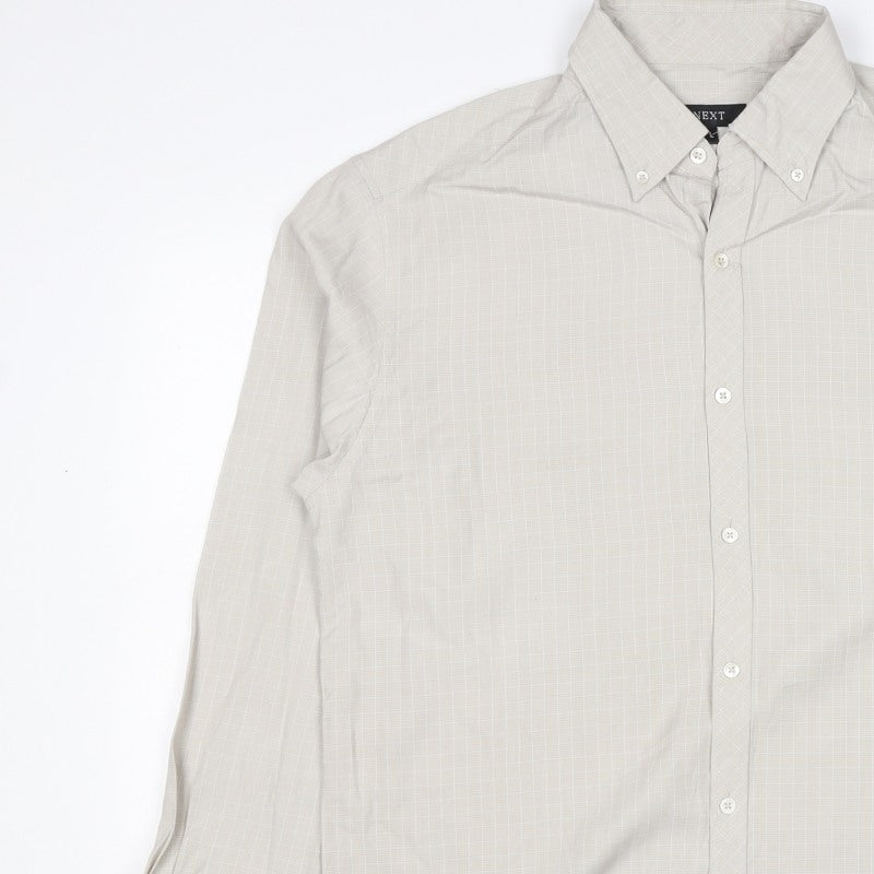 Next Men’s Beige Check Long Sleeve Button-Down Shirt Size L