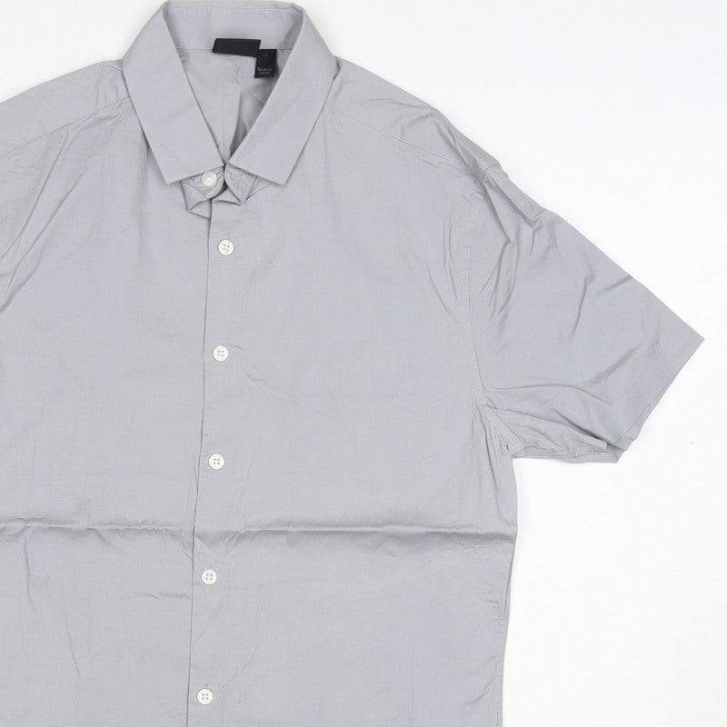 ASOS Men Grey S Short Sleeve Button-Up Stretch Shirt