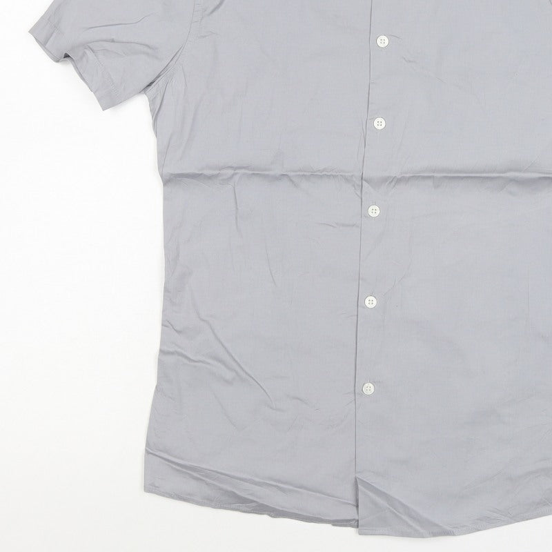 ASOS Men Grey S Short Sleeve Button-Up Stretch Shirt