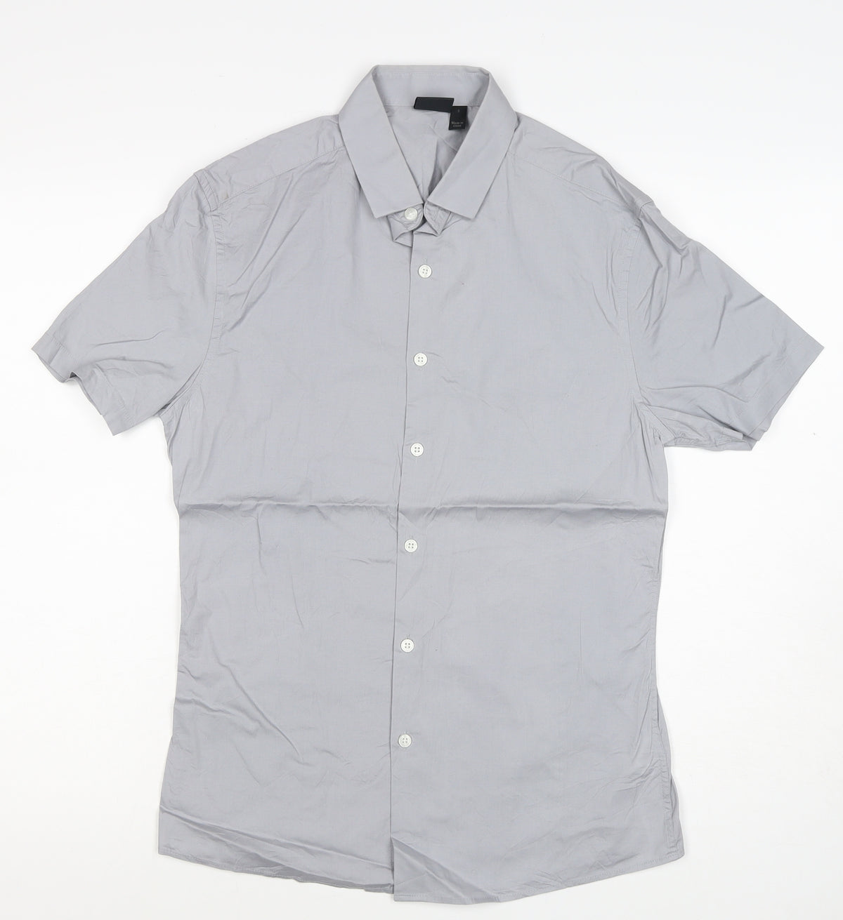 ASOS Men Grey S Short Sleeve Button-Up Stretch Shirt