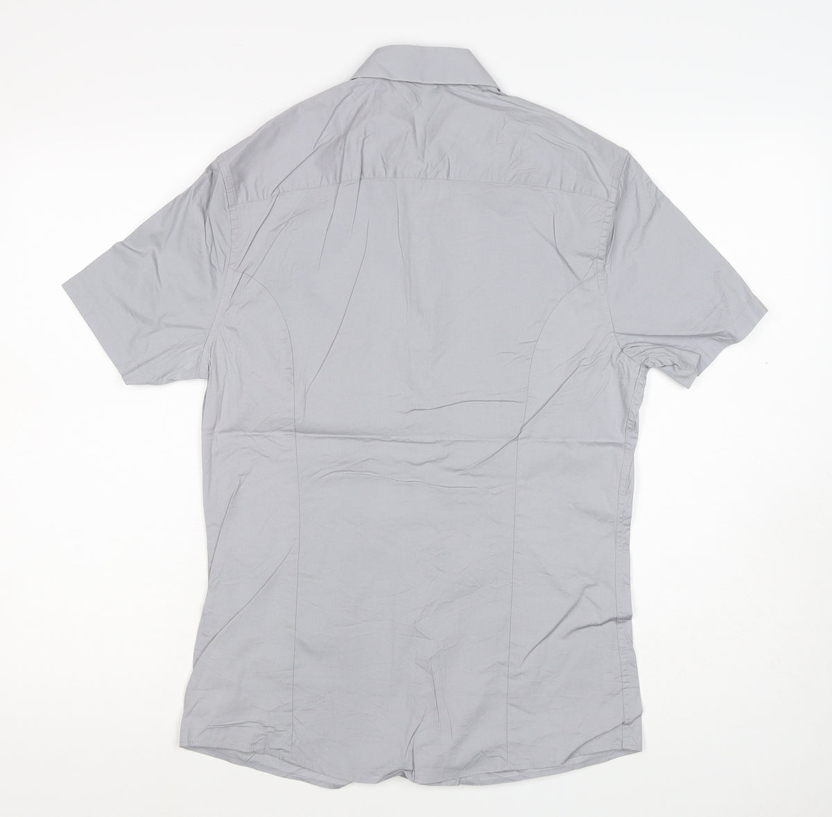 ASOS Men Grey S Short Sleeve Button-Up Stretch Shirt