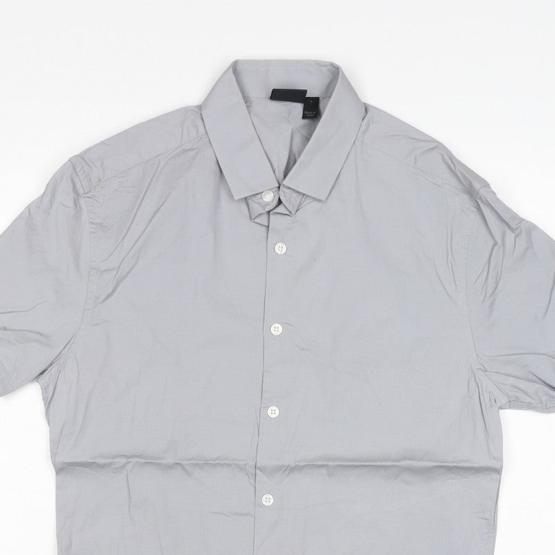 ASOS Men Grey S Short Sleeve Button-Up Stretch Shirt