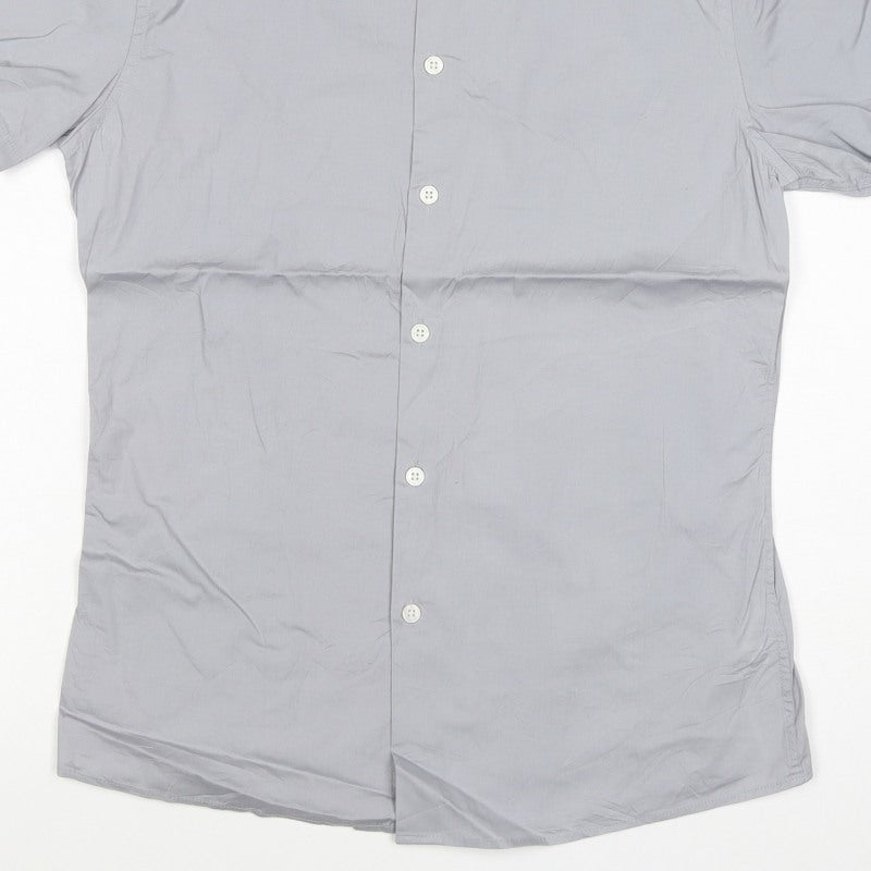 ASOS Men Grey S Short Sleeve Button-Up Stretch Shirt