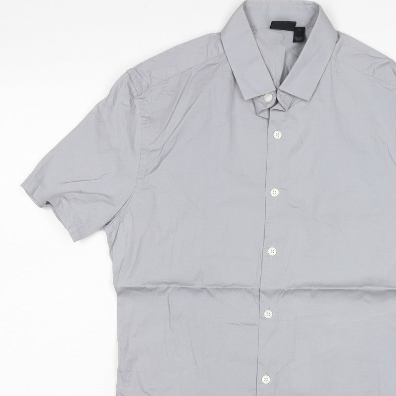 ASOS Men Grey S Short Sleeve Button-Up Stretch Shirt